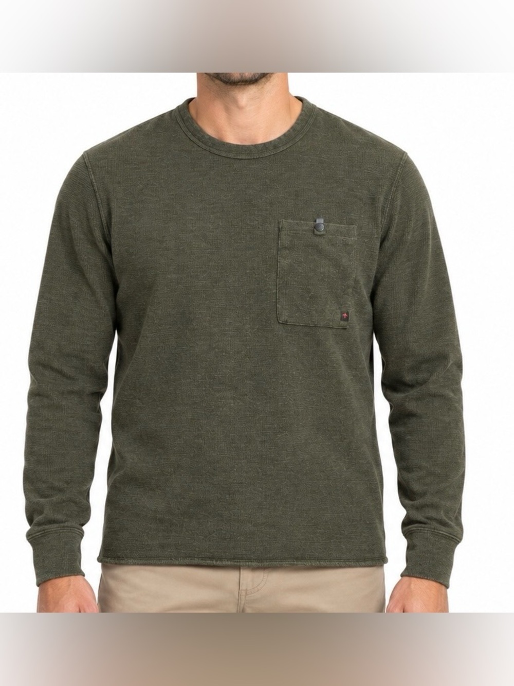 Relwen Micro Waffle Thermal Pocket Pullover Green Large